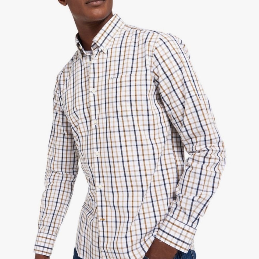 Men's Blue and White Checkered Shirt